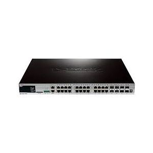 D-Link 20-Port PoE Gigabit xStack Managed L2+ Stackable switch with 4 Gigabit Combo BASE-T/SFP ports and 4 10G SFP+ ports